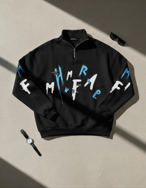 Zipper mockneck Embossed printed  Sweat Shirt