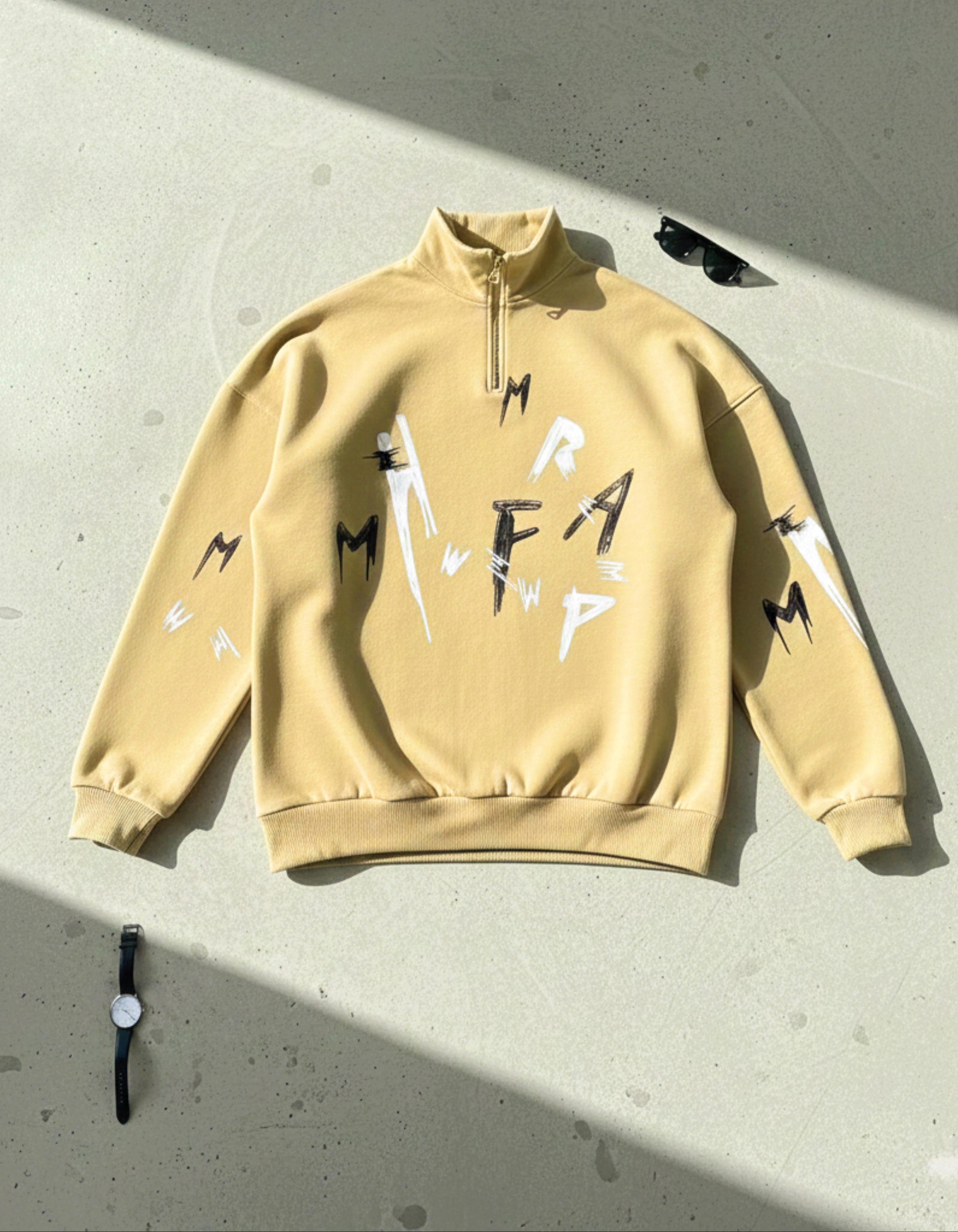 Zipper mockneck Embossed printed  Sweat Shirt