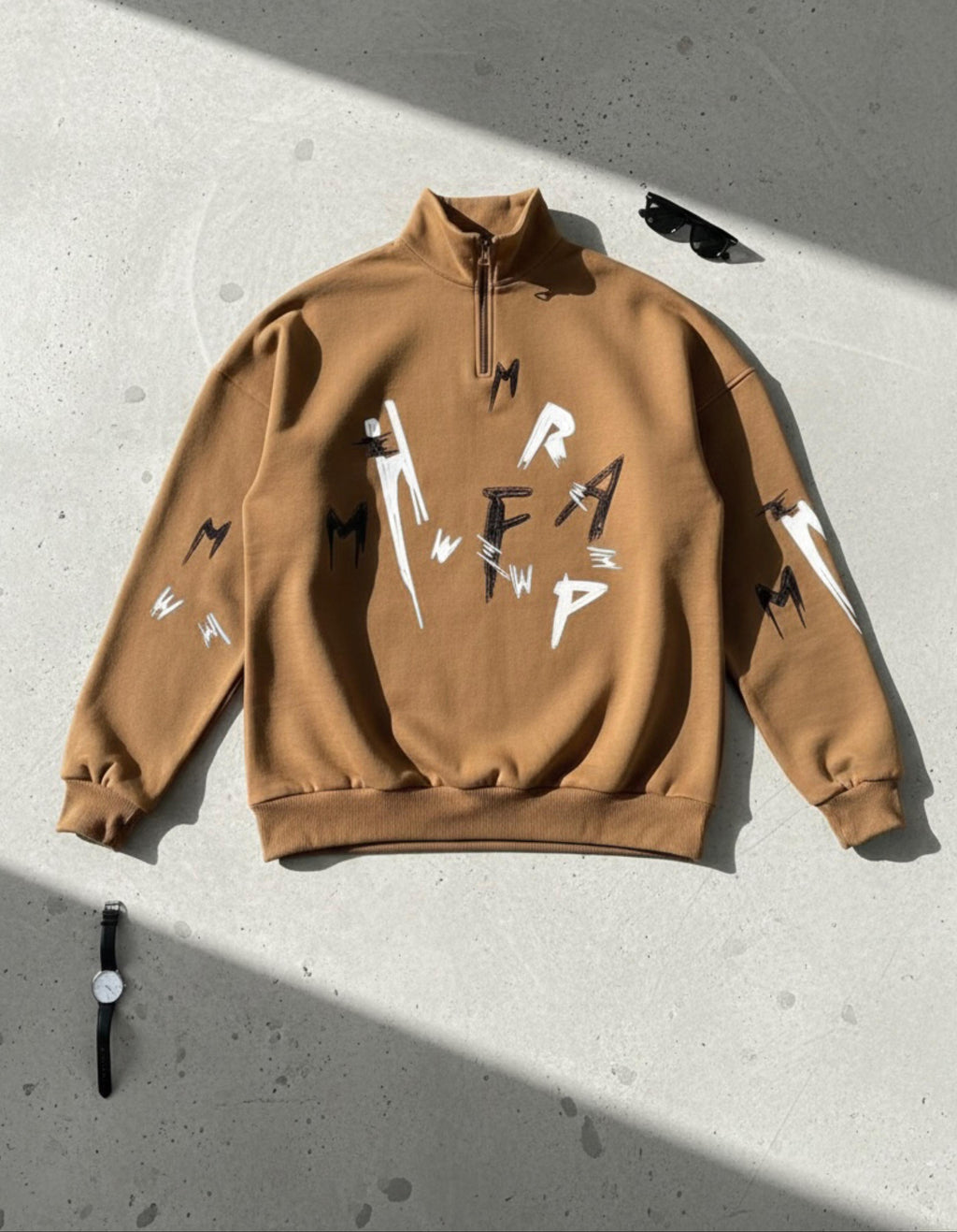 Zipper mockneck Embossed printed  Sweat Shirt